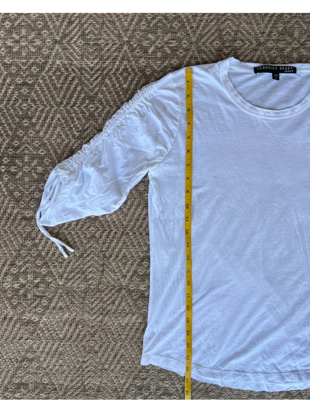Veronica Beard Waldorf White Ruched Sleeve T-Shirt Womens Size M - Picture 4 of 6